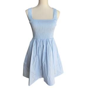 WAYF Smocked Mini Dress Size Medium Light Baby Blue Cotton Fit Flare Sundress